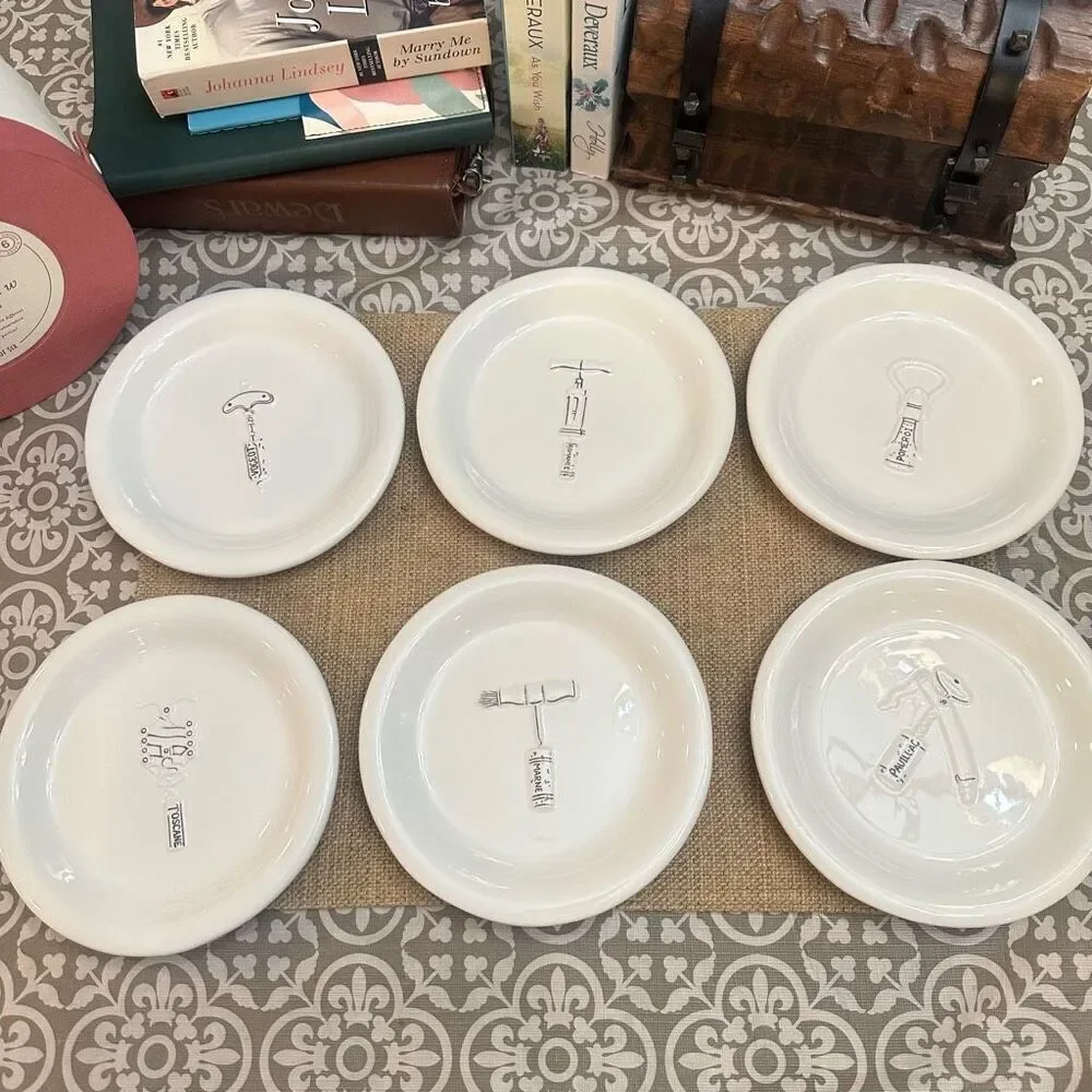 Williams Sonoma Appetizer Round Corkscrew Plates 2003 Vintage 6‎ Piece NEW